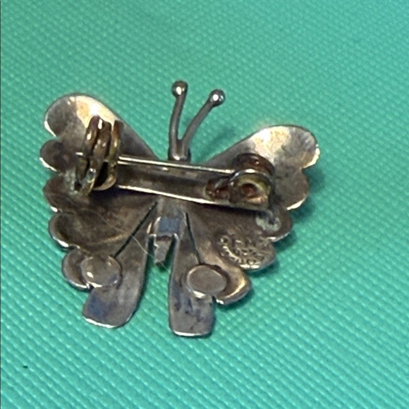Vintage 9.25 Mexico Elegant Sterling Silver Butterfly Brooch with Turquoise - Picture 4 of 6
